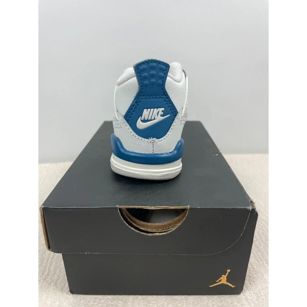 Jordan 4 Retro Military Blue Toddler Sneakers White Blue BQ7670-141 Size 3C
